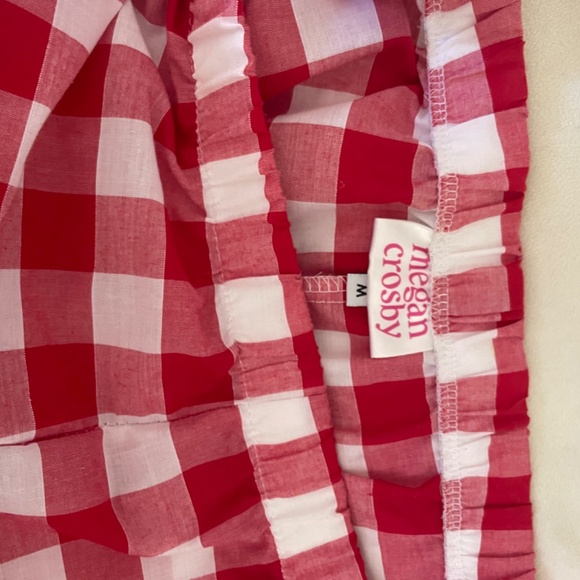 Megan Crosby Rae Organic Cotton Red Gingham Bow Trousers size Medium - Picture 4 of 4